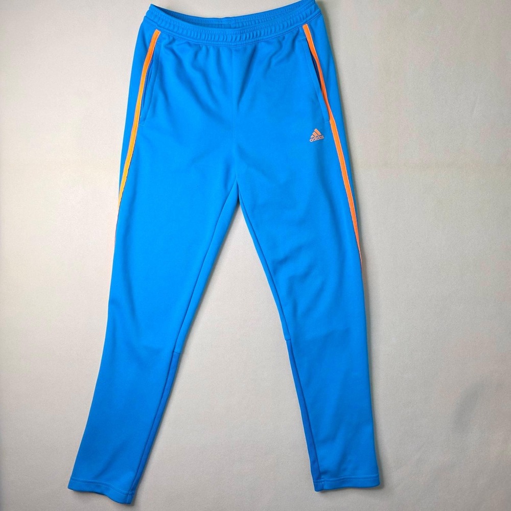 Adidas Climalite Boys Blue Orange Soccer Training Pants Tapered Ankle Zip Large
